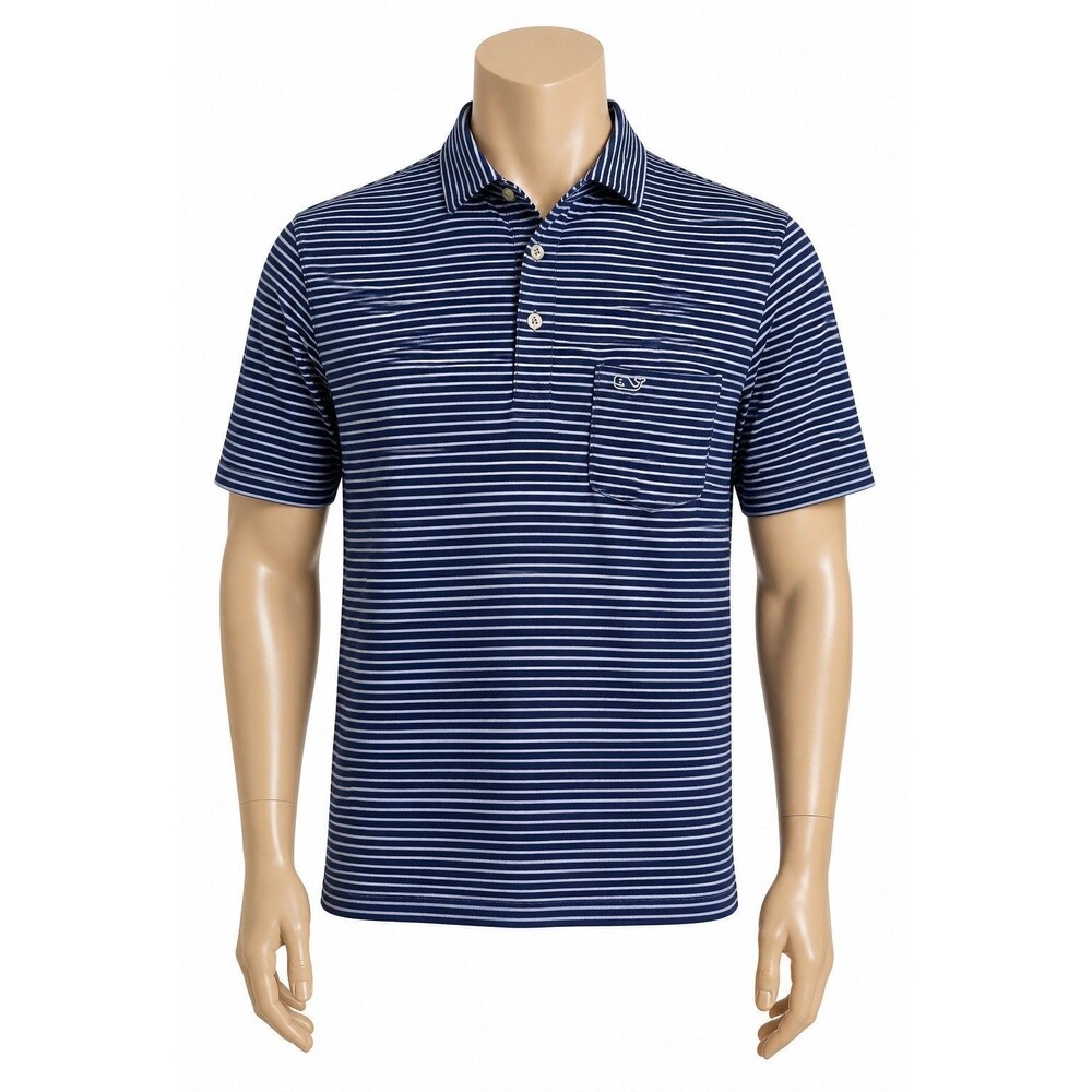 Vineyard Vines Polo Shirt Men Medium Blue Stripe Stretch Performance Golf Preppy